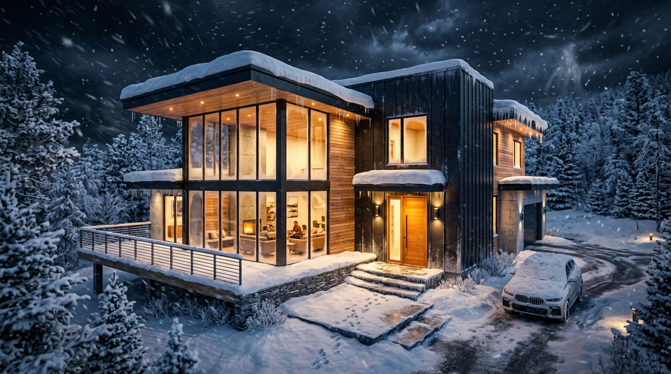 Premium 3D house exterior in winter